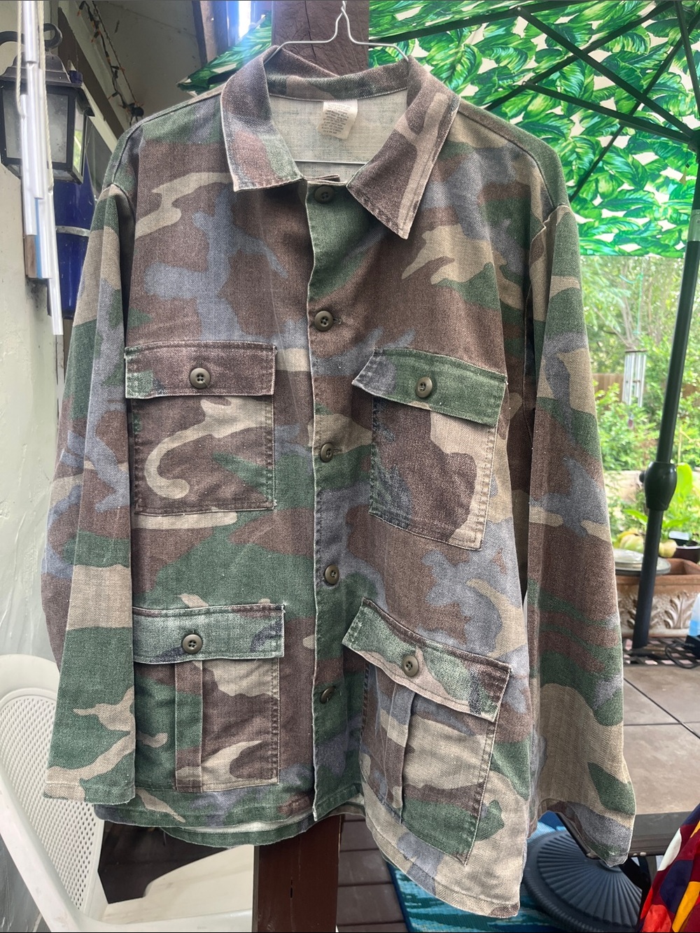 Jungle Fatigue Vintage US Army Woodland Camo Military 4-Pocket BDU Combat Jacket
